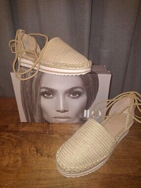 ​JLO Jennifer Lopez Lainey Lace Up Ankle Tie Espadrille Sandals NWT